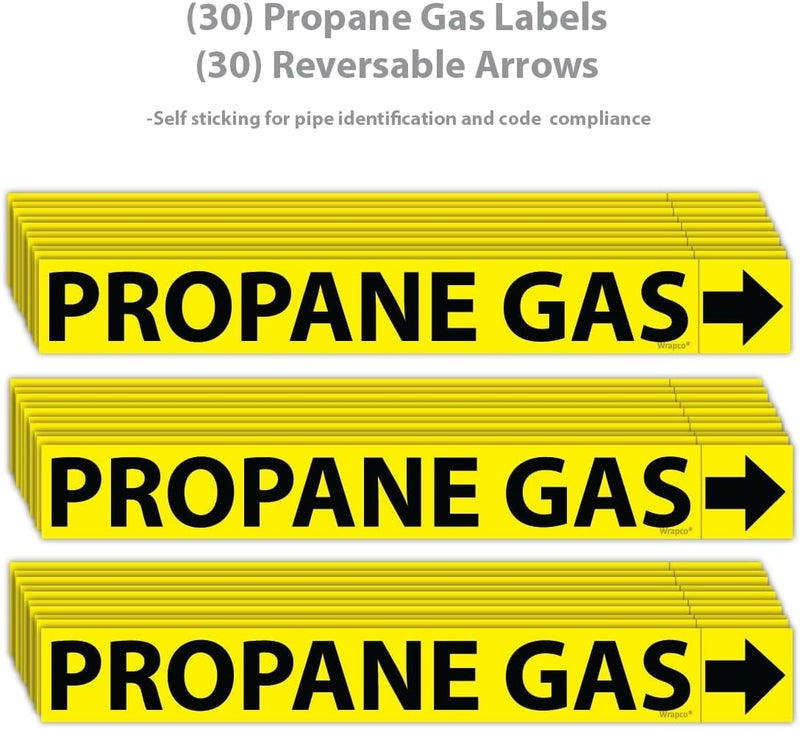 Wrapco (30 Pack) Propane Gas Pipe Markers with Arrows 1 x 8 inch – Durable Gas Line Identification Stickers, Warning Labels, and PVC Pipeline Tags for Safety and Compliance - Image 2